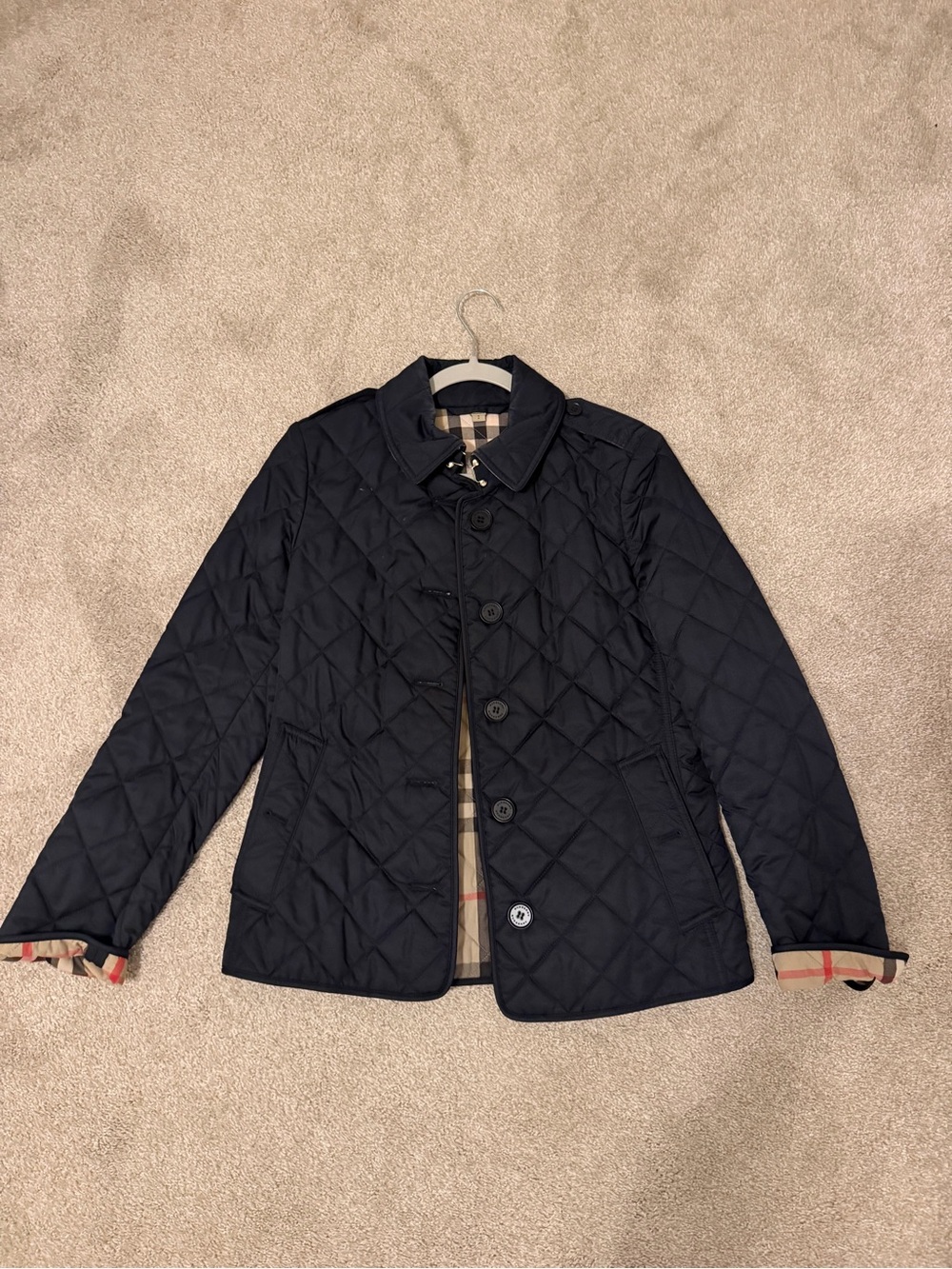Burberry Frankby Navy Blue Diamond Quilted Jacket - Size Small